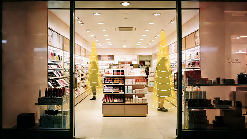 美妆店安装定向扬声器，定向发声示意图