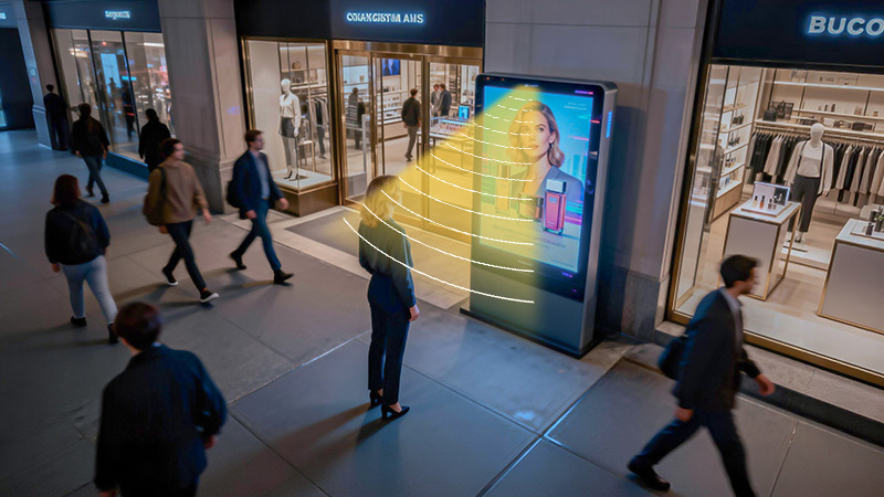 户外美妆大屏集成定向扬声器，定向发声，不干扰周围声环境