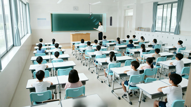 清听声学教室无感拾音系统，场景示意图