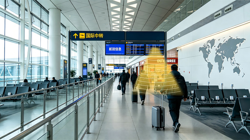 机场国际中转区使用定向音箱,定向发声示意图