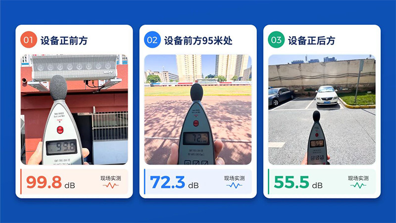 清听声学操场定向音箱设备前后方现场实测